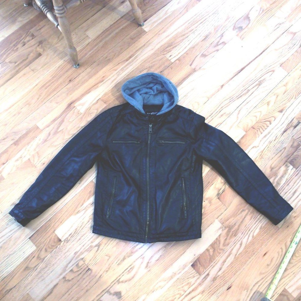BLACK RIVET-FAUX LEATHER MOTO JACKET-SMALL